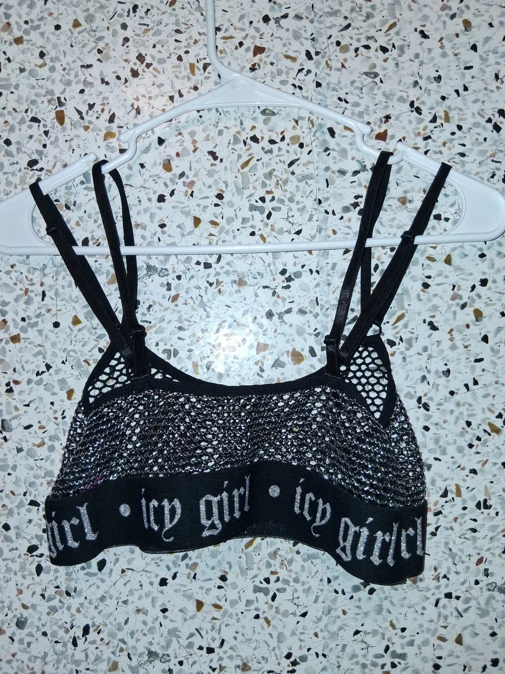 Women's Vibes Fishnet Bralette Size M/L Icy Girl Black Silver